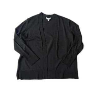 Time and Tru Black Ribbed Trim Open Front Long Sleeve Business Casual Cardigan